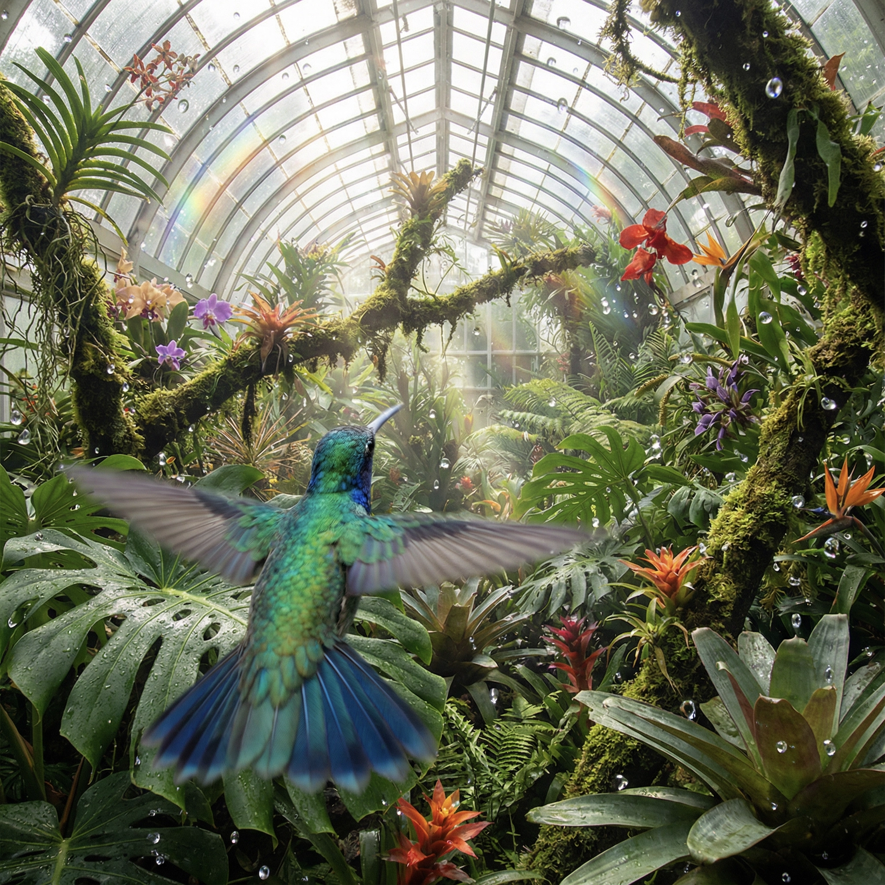 







Prompt นี้สั่งให้สร้างภาพในมุมมอง POV (Point of View) ราวกับกล้องกำลังลอยตามหลังนกฮัมมิงเบิร์ดที่กำลังบินเลื้อยผ่านเรือนกระจกเขตร้อน กล้องเคลื่อนที่ไปตามการเคลื่อนไหวอย่างรวดเร็วและคล่องแคล่วของนก แทรกตัวระหว่างใบไม้และพืชพรรณหนาแน่น ทำให้ผู้ชมรู้สึกเหมือนอยู่ในเหตุการณ์จริง รอบตัวมี หยดน้ำที่ถูกหยุดการเคลื่อนไหวไว้กลางอากาศ เพิ่มความรู้สึกสดและมีชีวิตชีวา แสงอาทิตย์ส่องผ่านแผ่นกระจกของเรือนกระจกและเกิดการหักเหของแสง ทำให้เกิดประกายและมิติที่สวยงาม ภาพรวมเน้น ความสมจริงของพืชพรรณ (botanical realism) ที่มีรายละเอียดหนาแน่นและคมชัดมาก จนให้ความรู้สึกเหมือนธรรมชาติระเบิดออกมาด้วยรายละเอียด สี แสง และพื้นผิวในทุกมิติ













